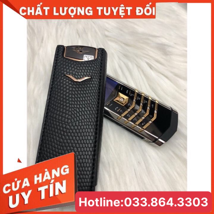 Bao da Vertu Singature S đứng không nắp dập vân đen - bao giá toàn quốc