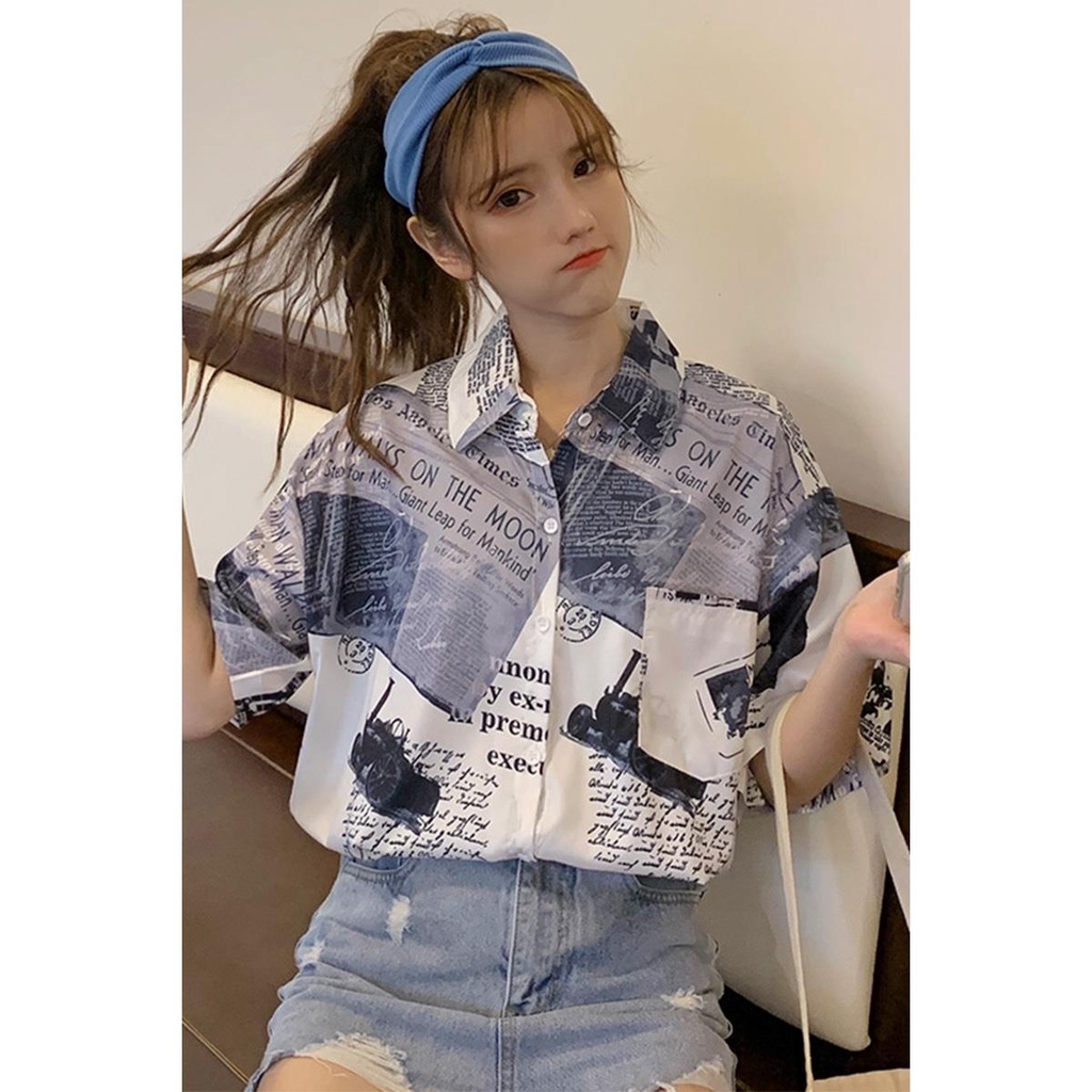 Áo Sơ Mi Tay Ngắn Dáng Rộng Phong Cách Retro Dành Cho Nữ