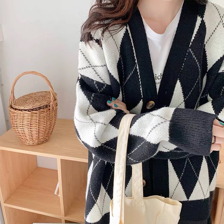 Áo khoác cardigan/ Áo không tay vải dệt kim dáng rộng họa tiết sọc phong cách Anh Quốc cho nữ 2021 (có bán lẻ) | BigBuy360 - bigbuy360.vn