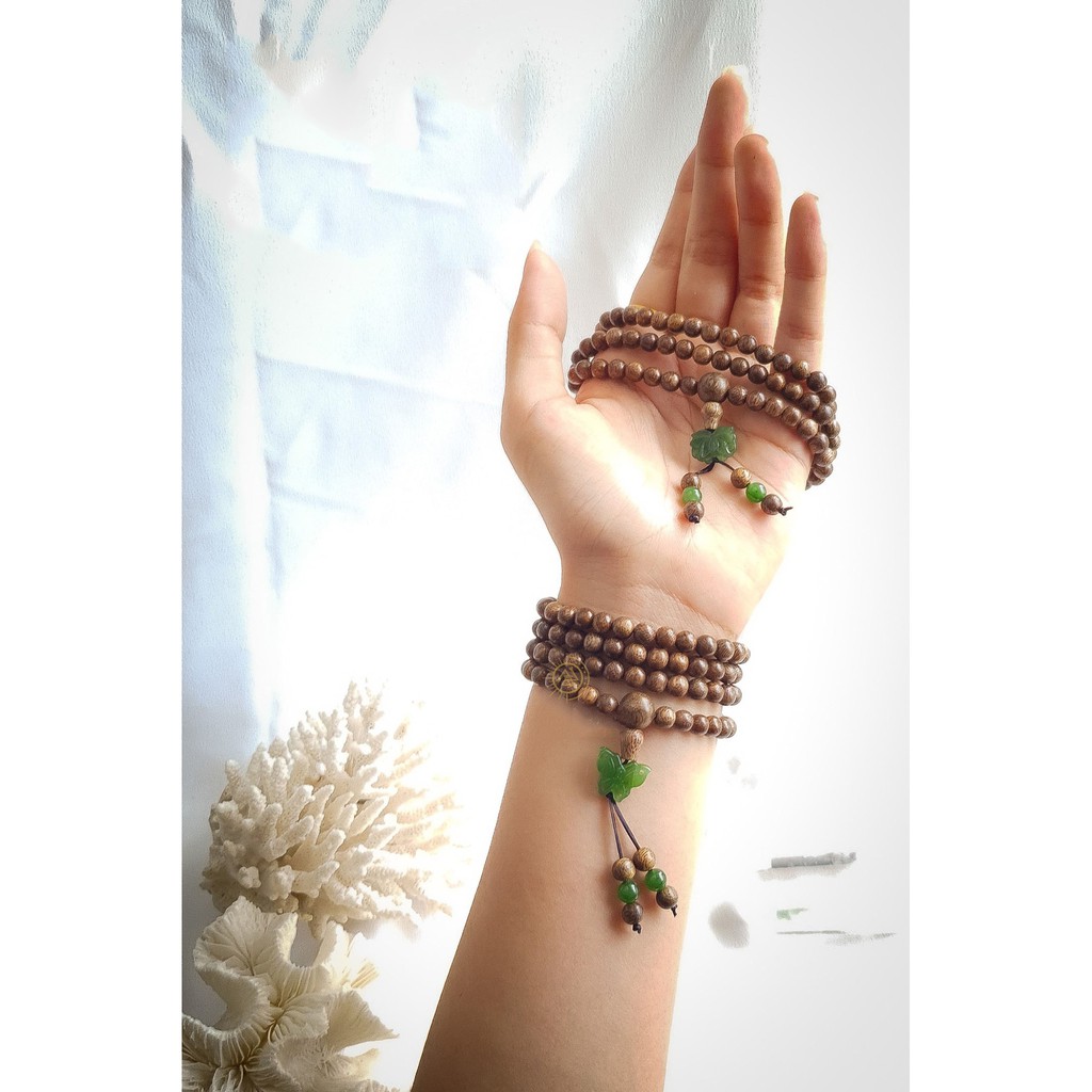 Vòng tay Trầm Hương Tốc 108 hạt phối hoa theo yêu cầu tự nhiên 108 hạt - 8 ly - (Trầm Hương Búp Sen)
