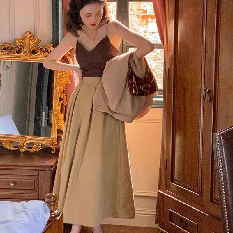 Chân Váy Chữ A Lưng Cao Phong Cách Hepburn Retro Mẫu 2021 Thời Trang Mùa Thu Cho Nữ