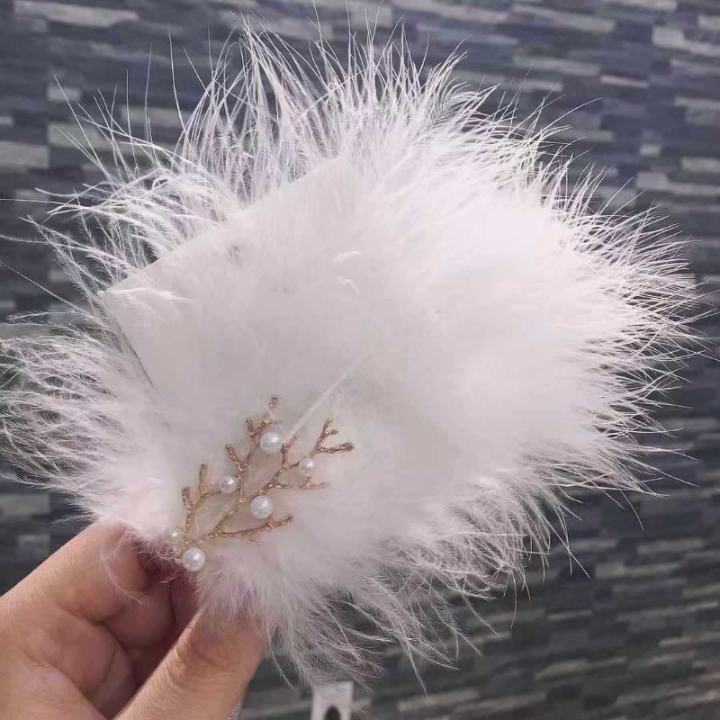 Kẹp tóc mái đính lông vũ phong cách cổ điển dễ thương thời trang thu đông