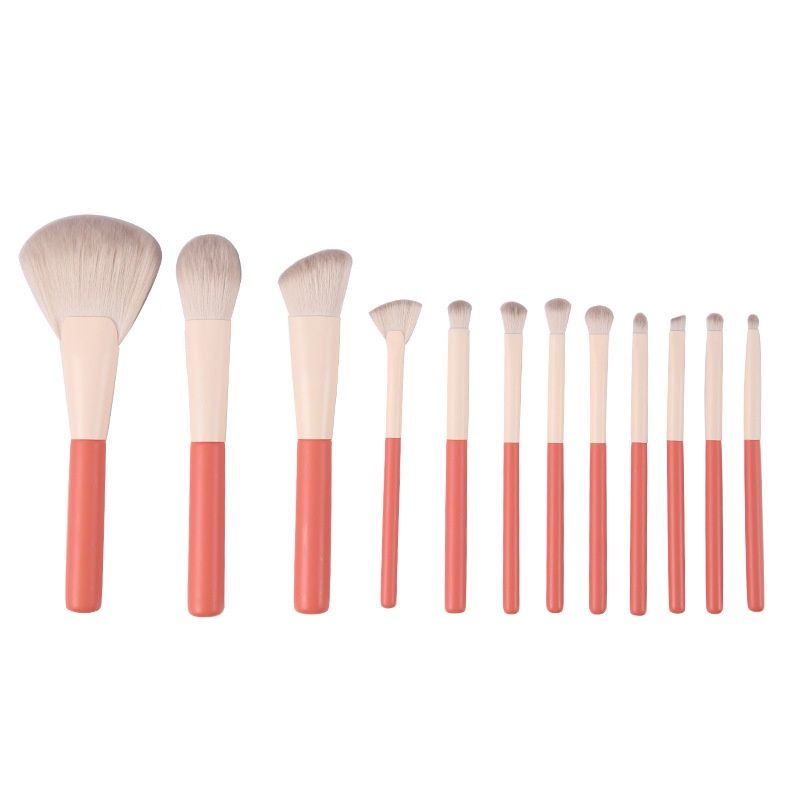 (Tặng kèm túi đựng da) Bộ cọ 12 món tone đỏ cam makeup chuyên dụng