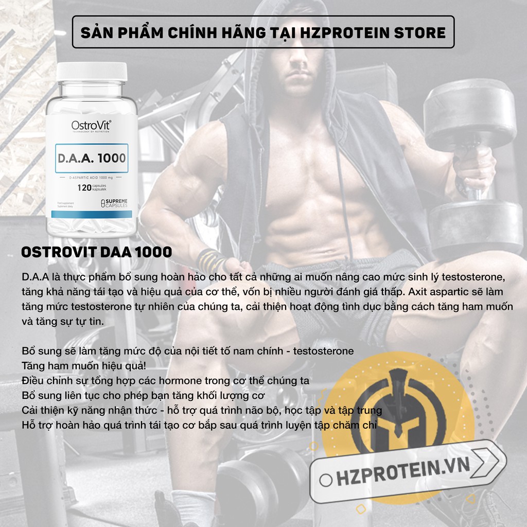 OSTROVIT D-ASPARTIC ACID DAA 1000, VIÊN UỐNG D.A.A TĂNG CƯỜNG SỨC MẠNH NAM GIỚI (120 VIÊN)