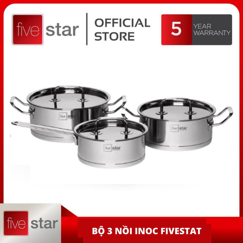 Bộ 3 món Fivestar quai dũa vỏ đen inox cao cấp 430 nấu bếp tù ( tốt cho sức khoẻ )