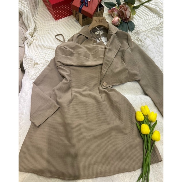 Set đầm dây áo vest sang chảnh