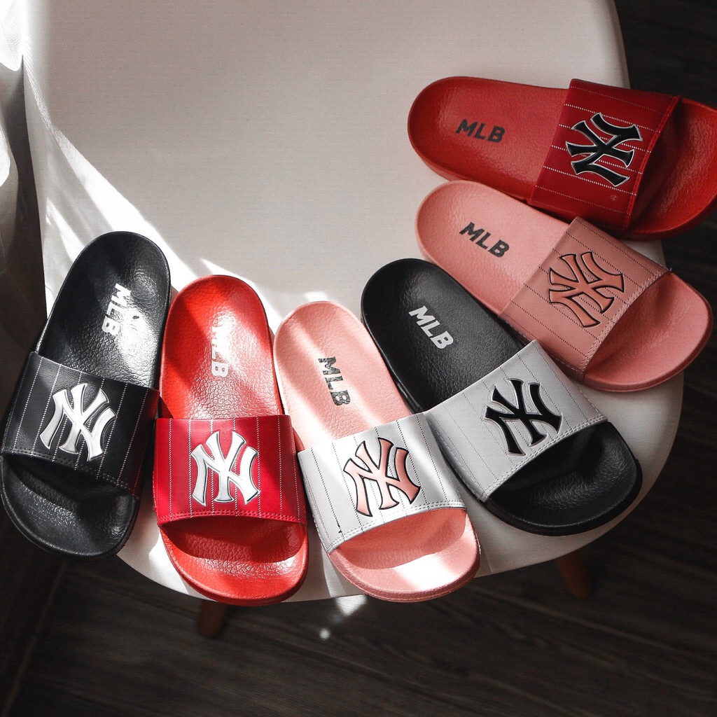 dép mlb-ny nữ quai ngang sọc màu dể thương