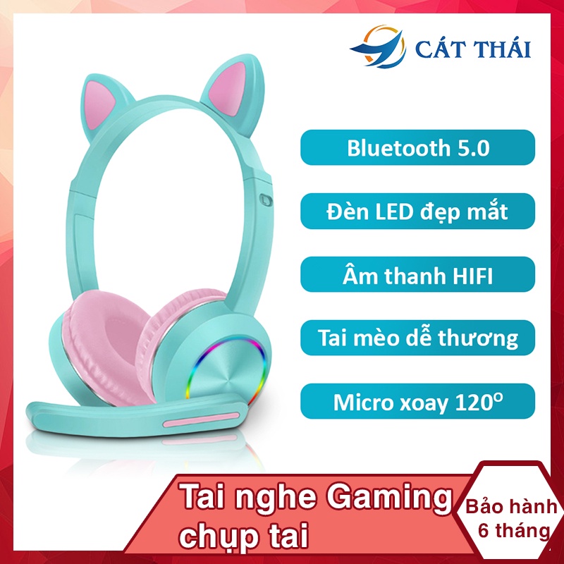 Tai nghe bluetooth không dây gaming Cát Thái AKZ-K23 tạo hình tai mèo dễ thương, thiết kế nhỏ gọn, âm thanh HIFI