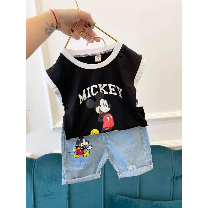 Bộ mickey quần jean cool ngầu bé trai