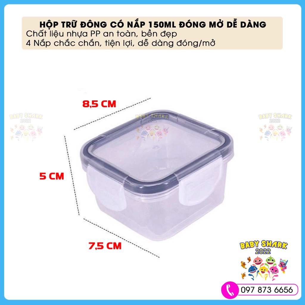 Set 4 Hộp Trữ Đông, Khay Trữ Đông Có Nắp 150ml Bảo Quản Đồ Ăn Dặm Cho Bé Chống Rò Rỉ