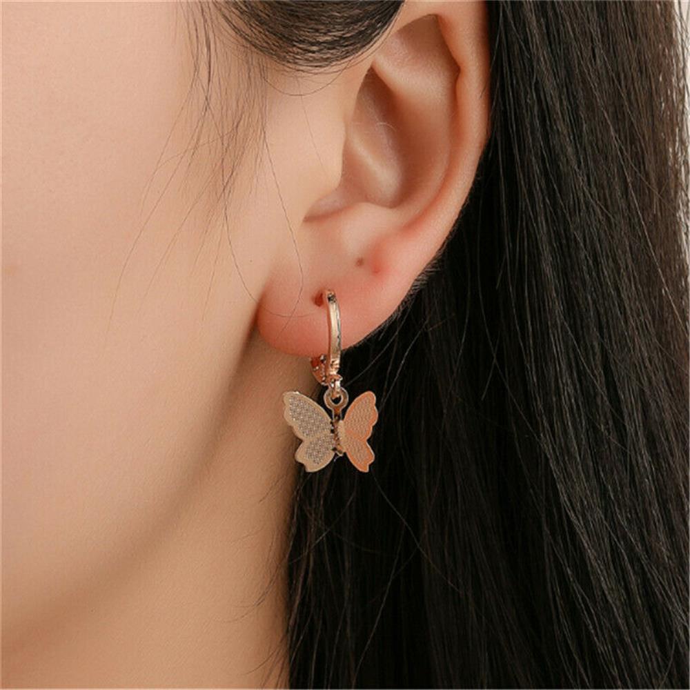 Khuyên Tai Dạng Móc Mặt Tròn Hình Bướm Nhiều Màu Thời Trang Cho Nam Và Nữ