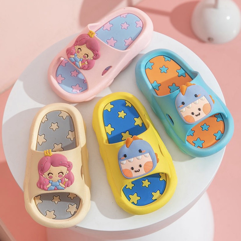 Dép quai ngang cho bé họa tiết công chúa và khủng long cute phô mai que - TT417
