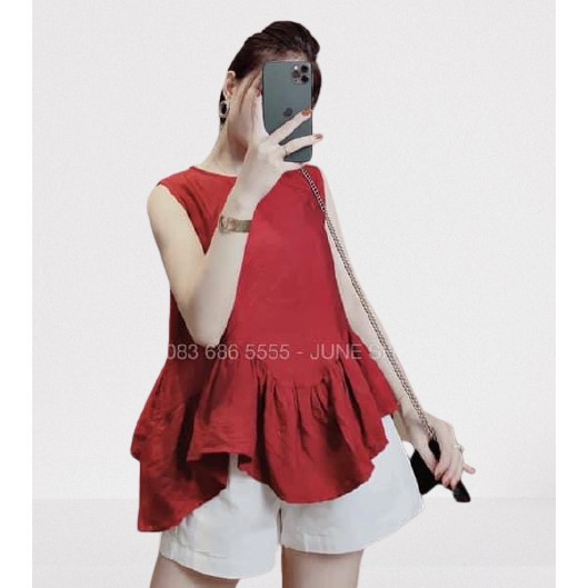 Set babydoll Shynstores áo khoét nách đuôi bèo kèm quần sooc chất vải đũi mềm mỏng nhẹ