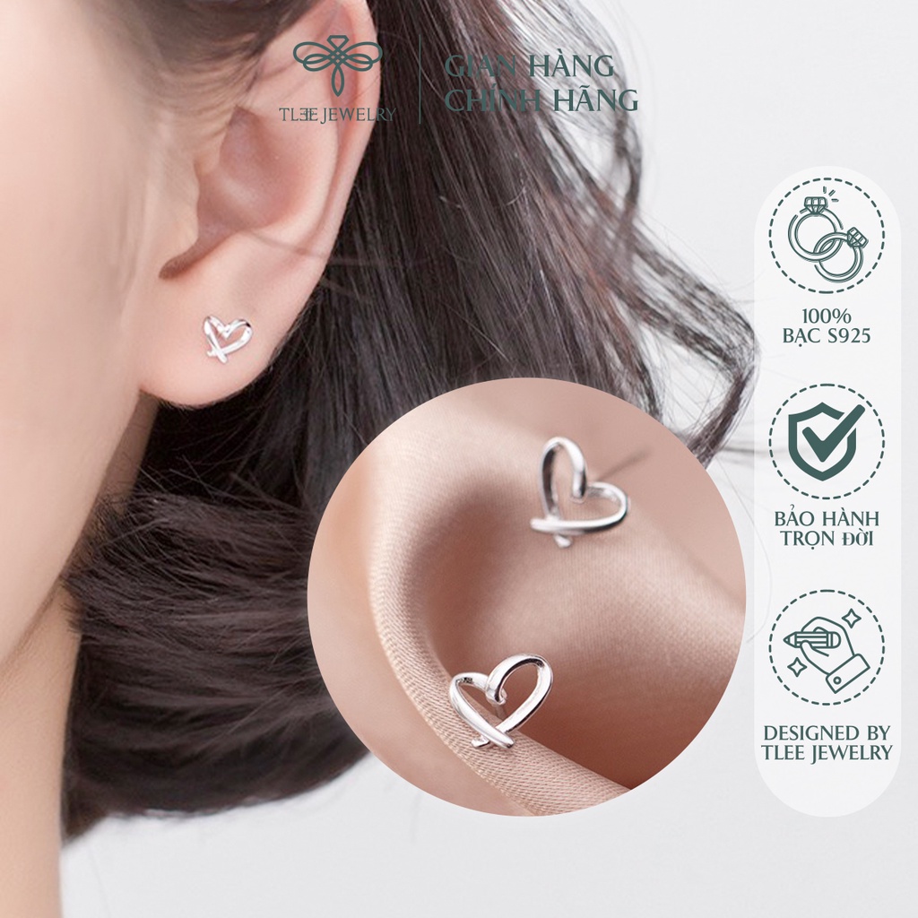 Khuyên tai bạc nữ TLEE trái tim đan chéo xinh xắn NCJ B0145