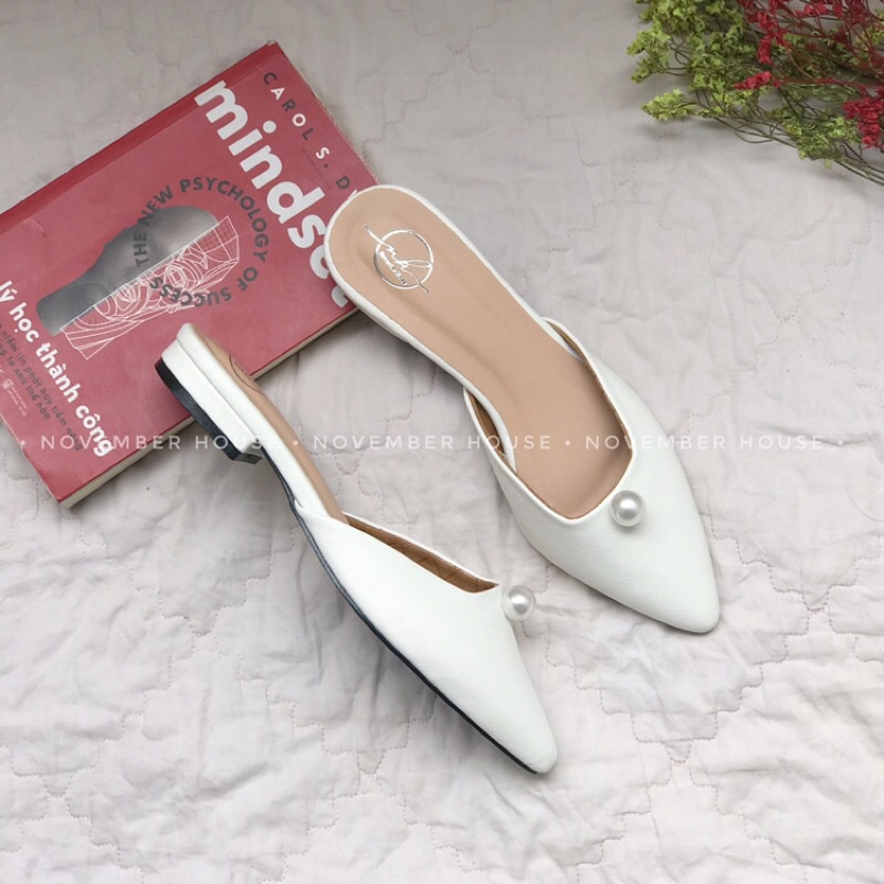 Giày sục búp bê gót 2cm dành cho nữ kiểu dáng đơn giản đính hạt ngọc - SB48 - Oula Store