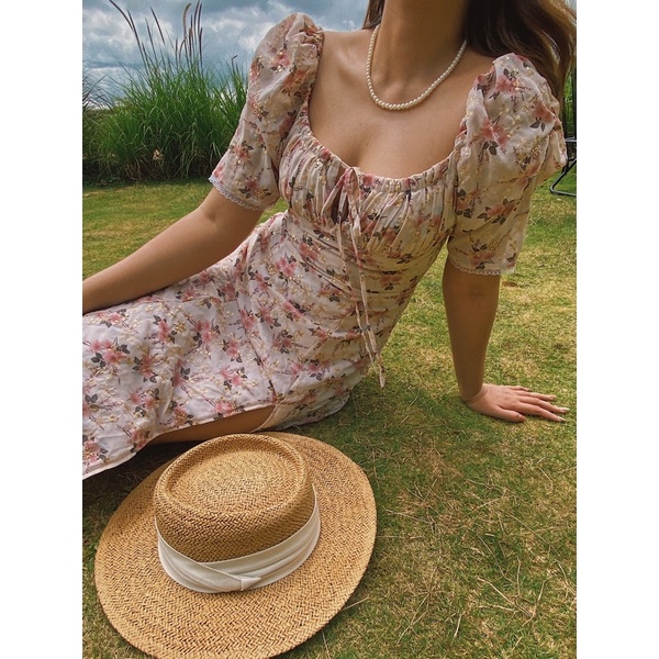 Đầm dài xẻ tà tay phồng kiểu đồng quê nước Pháp - MEMOIRE DRESS