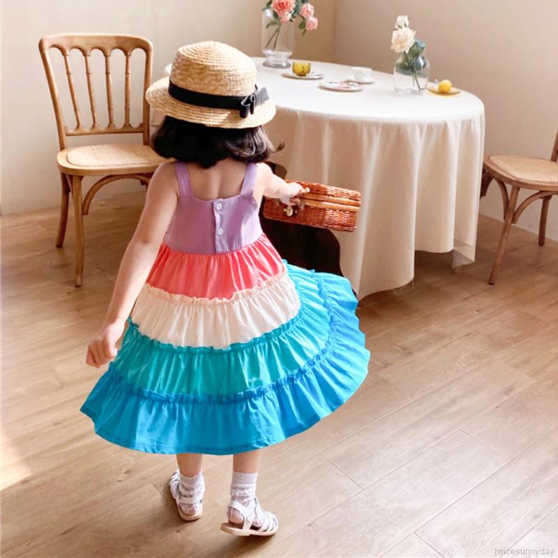 Đầm Công Chúa Phối Màu Cầu Vồng Đáng Yêu Cho Bé