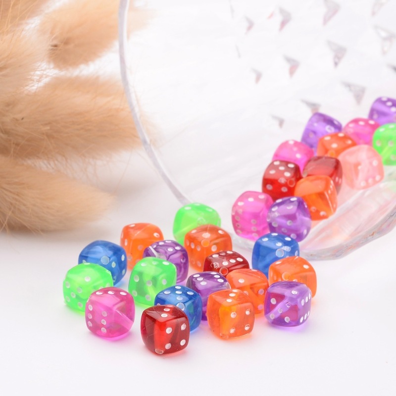 Set 10~420 Hạt Xúc Xắc 8mm Lỗ 8mm Trong Suốt Dùng Làm Trang Sức