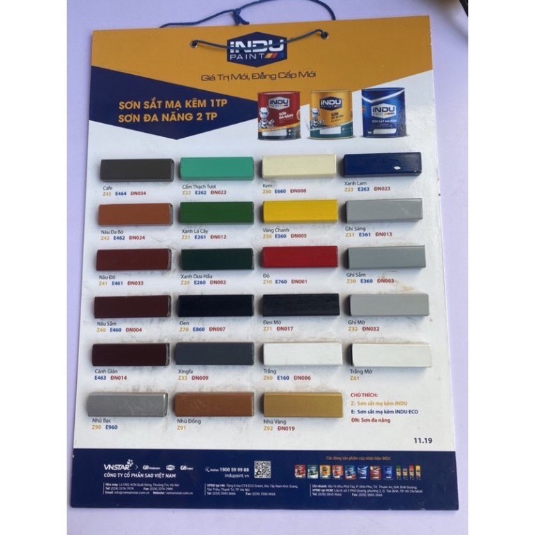 Sơn Indu sắt mạ kẽm màu nâu cafe, nhũ đồng, nhũ vàng 800ml