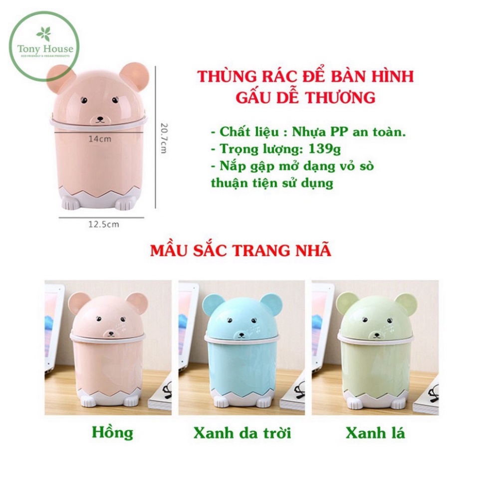 Thùng rác mini để bàn hình gấu dễ thương, tiện lợi, đáng yêu