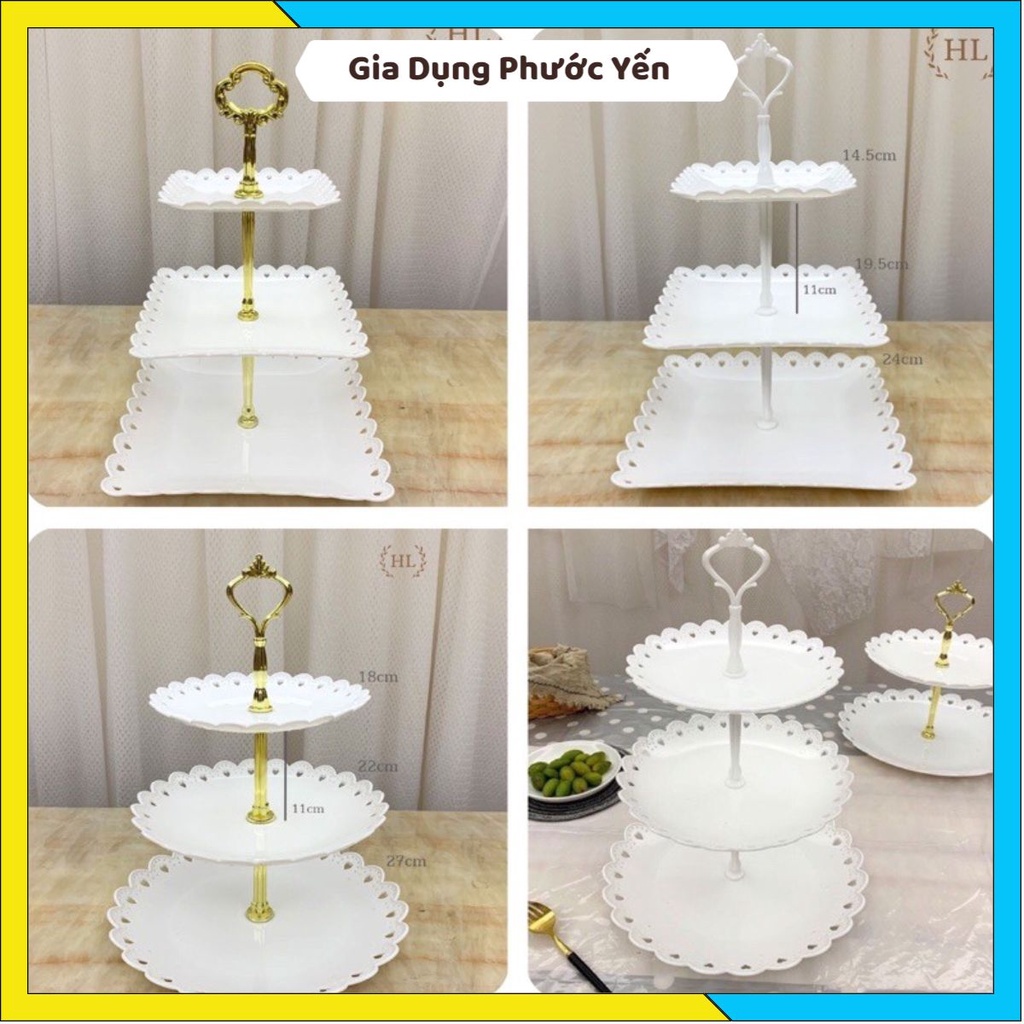 Khay, kệ nhựa 3 tầng đựng hoa quả, bánh kẹo trang trí tiệc sinh nhật, hội nghị