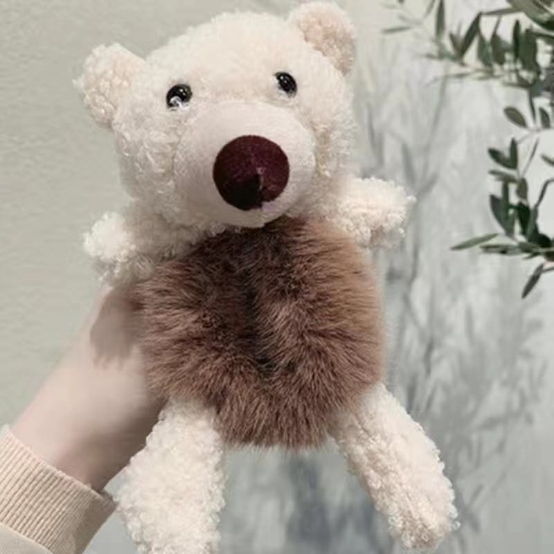 Dây Buộc Tóc Cao Su Co Giãn Phối Lông Hình Gấu Dễ Thương Phong Cách Hàn Quốc