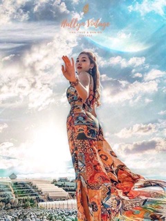 Đầm maxi cổ yếm thổ cẩm dài đi biển