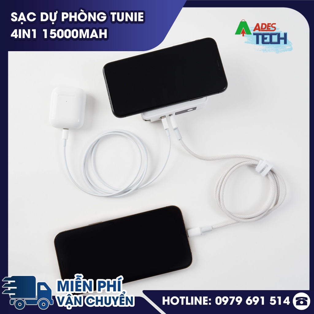 Sạc Dự Phòng Tunie 4in1 10,000 mah & 15000 mAh ver 1 / ver 1.5 | Hỗ Trợ Sạc Nhanh | Kèm Cáp Sạc | Sạc Không Dây