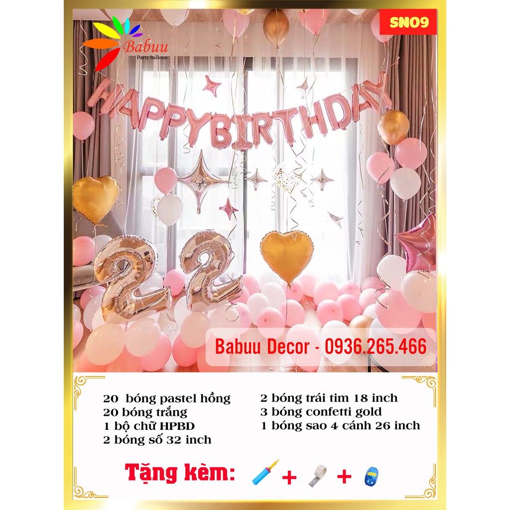 Set bóng trang trí sinh nhật TẶNG PHỤ KIỆN
