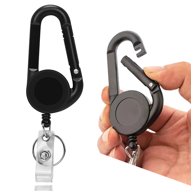 Móc khóa carabiner đen có vòng kẹp cài thắt lưng giữ thẻ bảng tên/treo bình nước đa năng cho nam