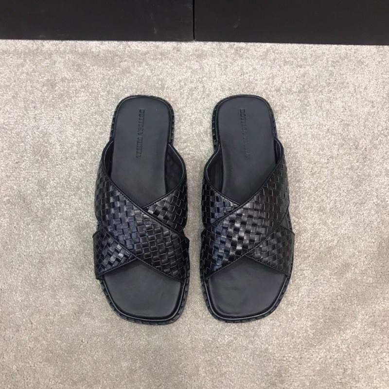 dép thời trang quai ngang của nam đế bệt bằng cao cấp da thật bottega veneta