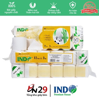 Giấy vệ sinh gấu vàng INDO 12 cuộn x 4 lớp - Giấy cuộn mịn có lõi và đặc cao cấp chính hãng - GV001