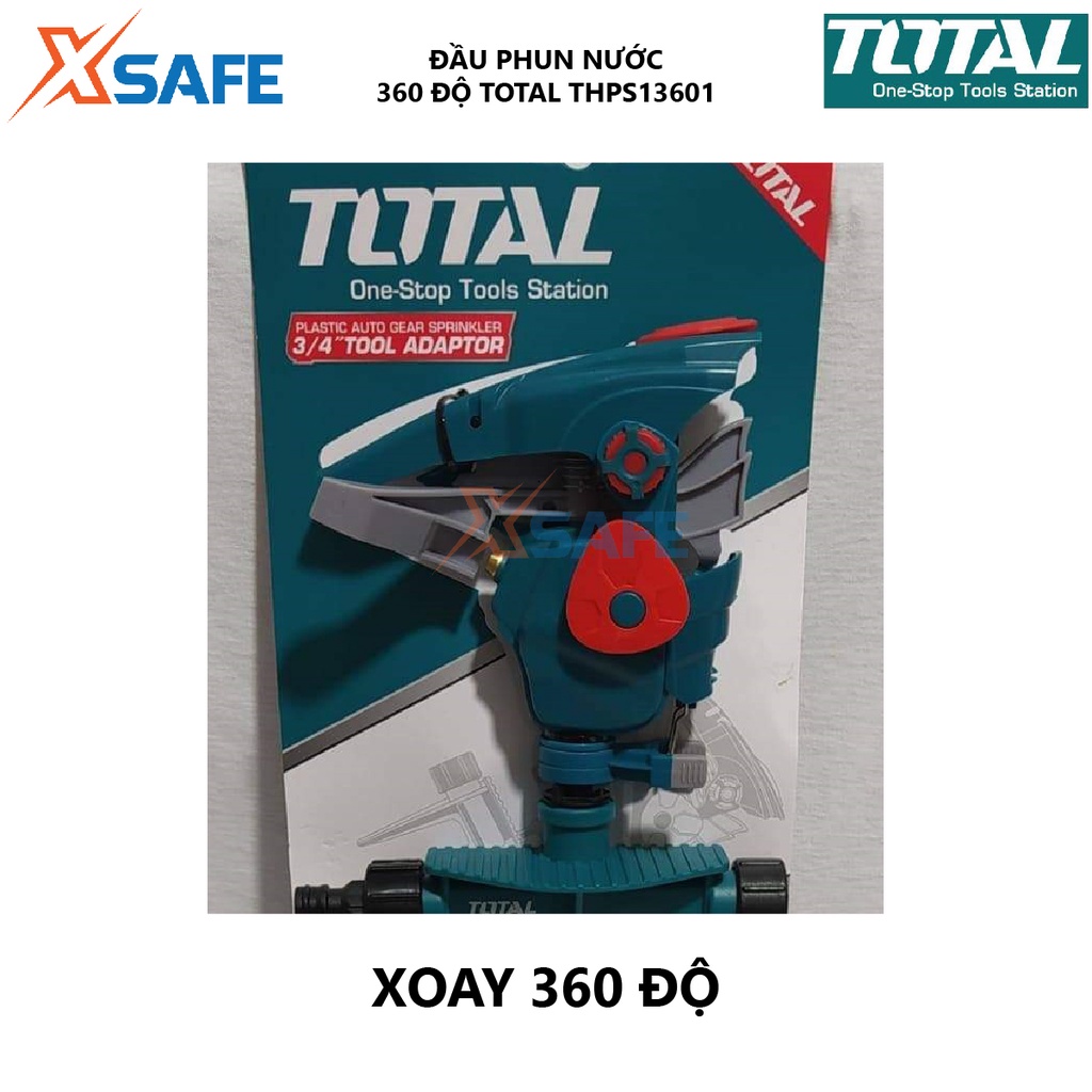 Đầu phun tưới 360 độ TOTAL THPS13601 Máy tưới nước bằng nhựa Kích thước 38*17,4*6,4cm, bộ khớp nối 3/4&quot;, 3 ty gài nhựa