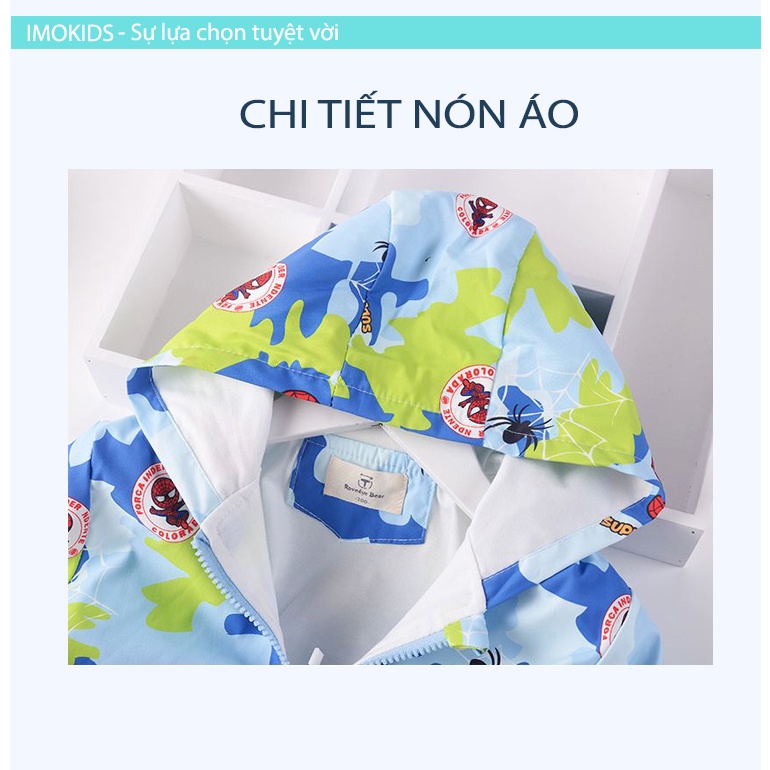 Áo khoác gió bé trai Ravedye Bear 11-23kg áo khoác dù trẻ em 2 lớp chất Poly chống thấm nước nhẹ kín gió có nón có lót