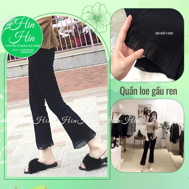 Quần loe gấu ren siêu xinh hot hit 2022, quần ống loe ren -hinhin