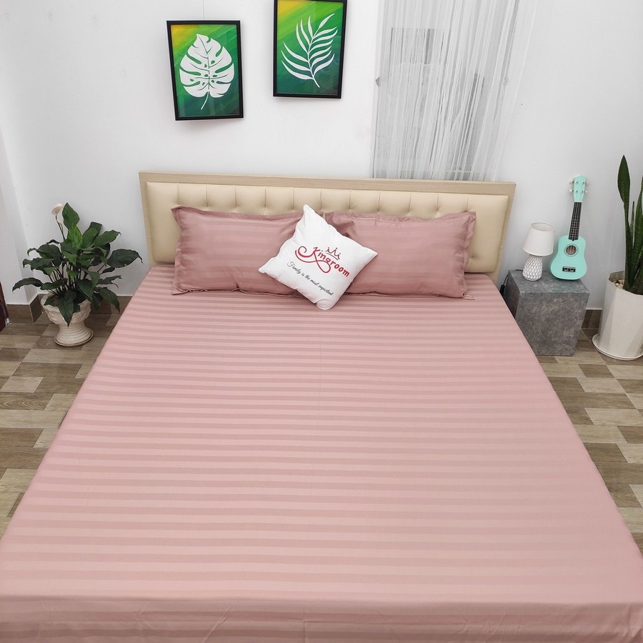 Bộ ga gối 3 món vải cotton lụa sọc trơn 925 Shop Kingroom chuyên ga giường cao cấp | BigBuy360 - bigbuy360.vn