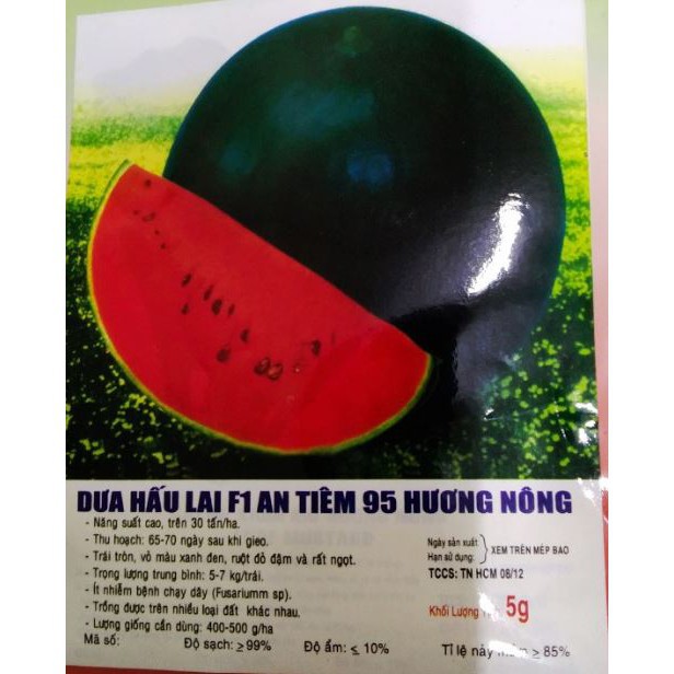 Hạt giống dưa hấu trái tròn đen, trái nặng 8-10kg, 80 ngày thu hoạch - gói 5 gram