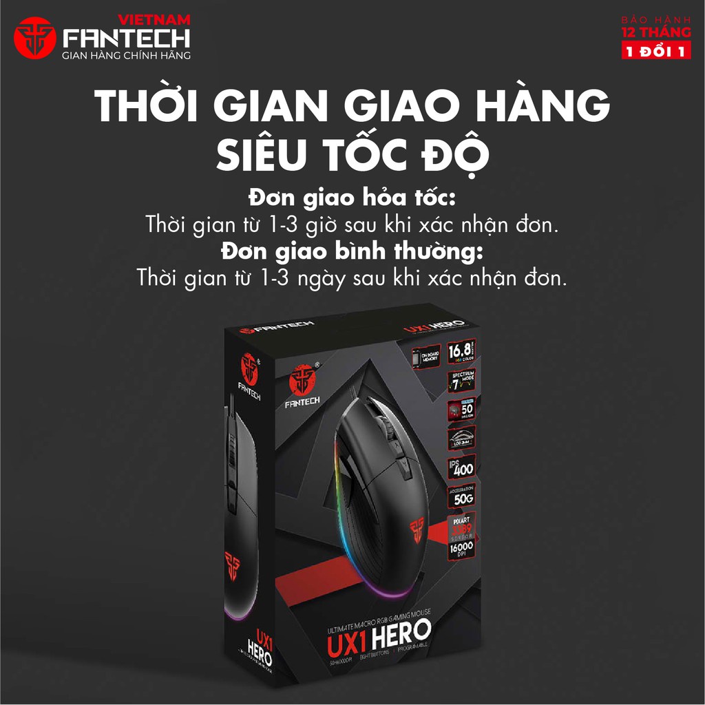 Chuột Gaming Cao Cấp FANTECH UX1 HERO 16000DPI LED RGB 16,8 Triệu Màu 8 Phím Macro Phần Mềm Tùy Chỉnh Riêng - Chính Hãng