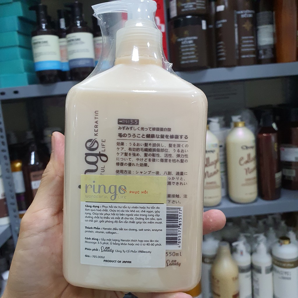 Ủ toc collagen phục hồi tóc kem ủ hấp tóc COLLAGEN KERTIN RINGO ủ tóc siêu mềm mượt chai 500ml hàng chính hãng