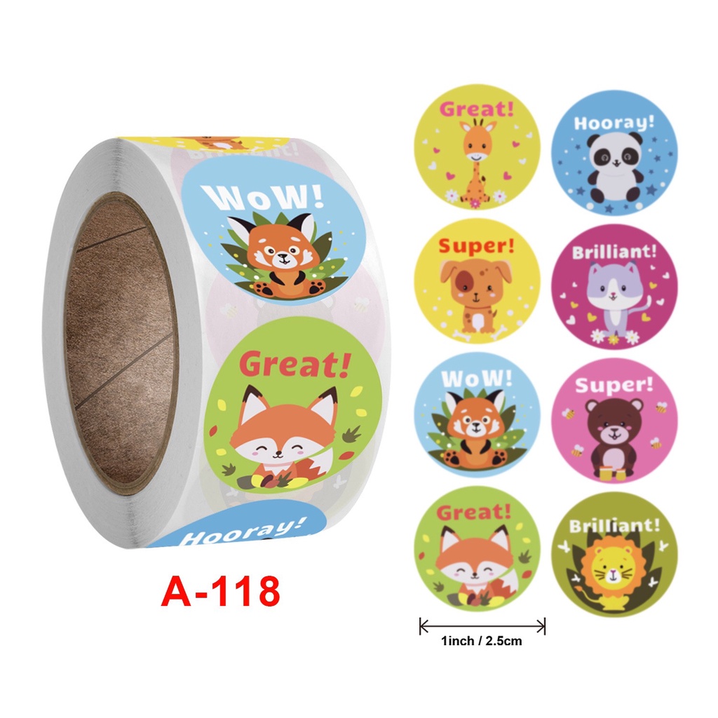Cuộn 500 Sticker Cute Nhãn Dán Khen Thưởng Khích Lệ Học Tập Cho Bé