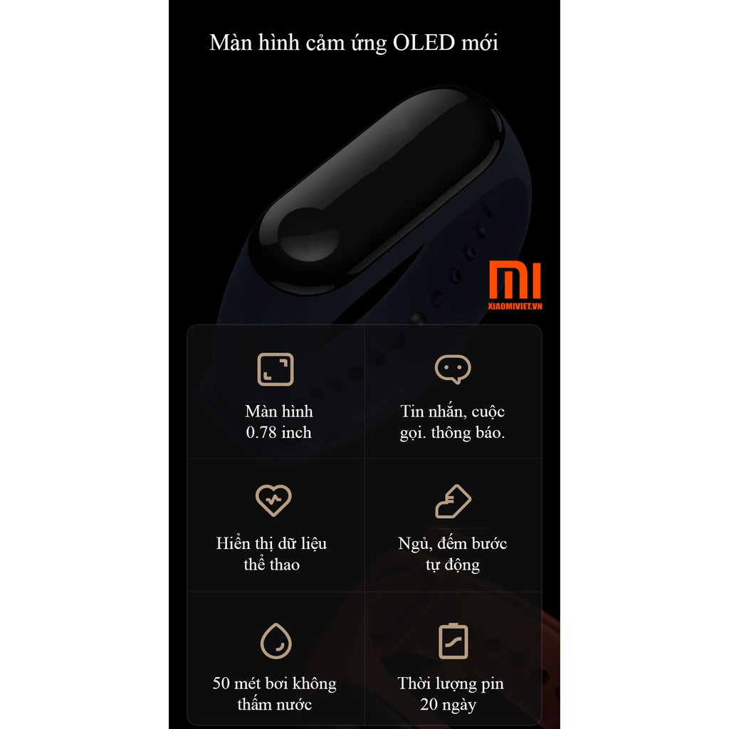 Vòng đeo tay Xiaomi Miband 3 (Đen) - Chính hãng Digiworld