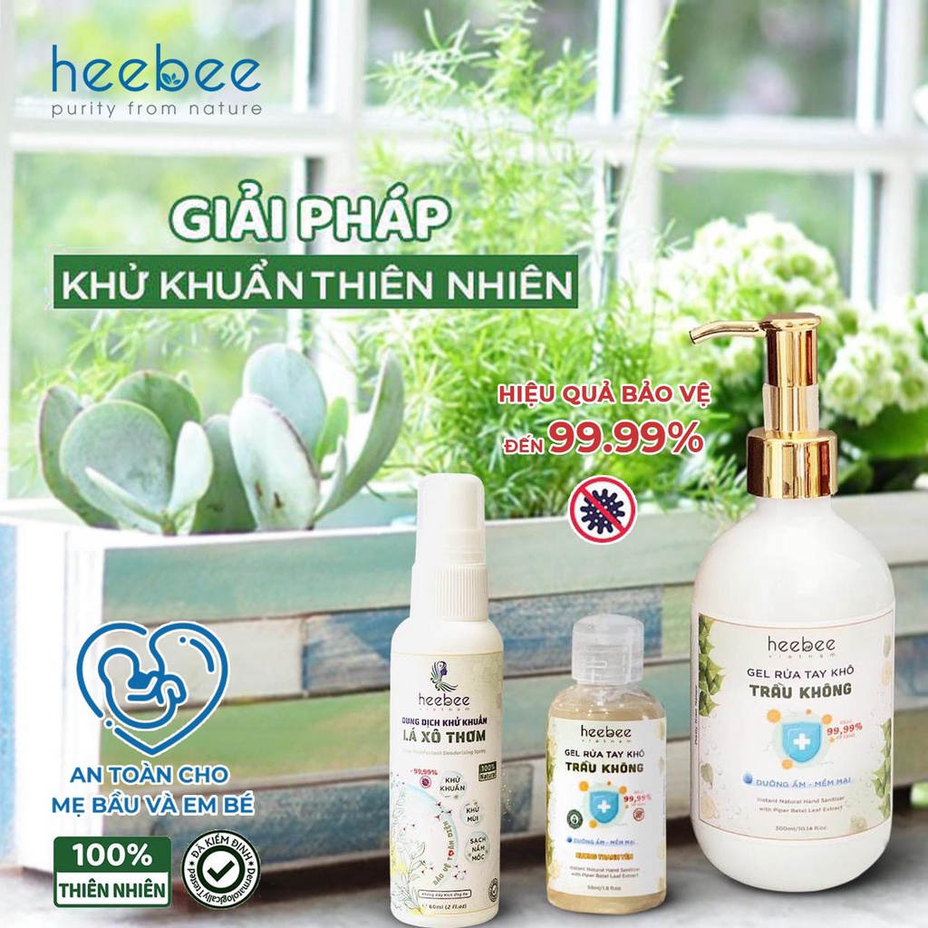 Xịt khử khuẩn Lá Xô Thơm Heebee tự nhiên hiệu quả diệt khuẩn 99.9% dạng xịt tay 60ml