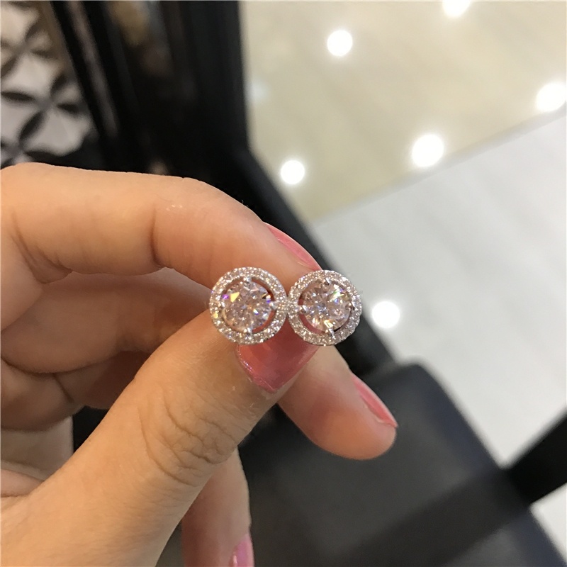 Bông tai bạc nạm đá tròn DaLiA Jewelry cho nam và nữ khuyên tai sang chảnh đá lấp lánh