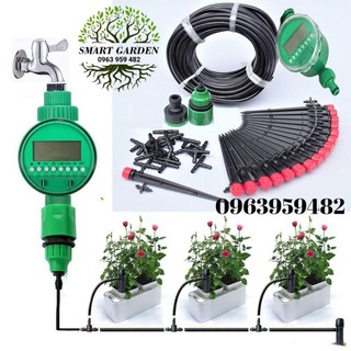 Bộ béc tưới cây nhỏ giọt tự động 20 đầu cắm phun 8 tia kèm van nước hẹn giờ