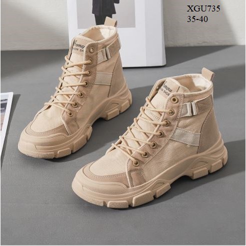 XGU 735 Giày boots canvas 2 màu nâu - đen cơ bản trẻ trung, cá tính (HÀNG ORDER)