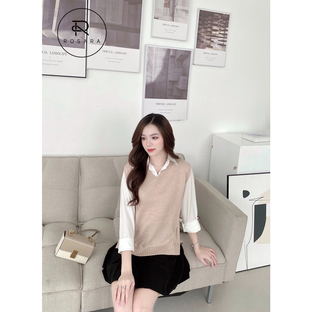 Áo len gile nữ thời trang màu be freesize Rosara SP75 | BigBuy360 - bigbuy360.vn