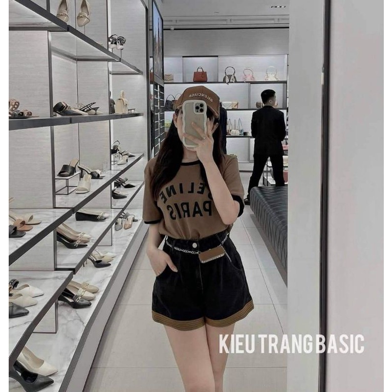 Quần sooc jeans pha gấu kèm đai xích túi hàng QCL1