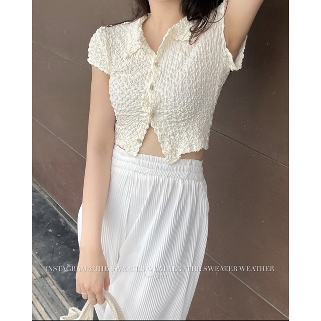 [HÀNG SẴN]ÁO CROPTOP XỐP NHÚN CỔ POLO CÚC TRƯỚC SIÊU trendy