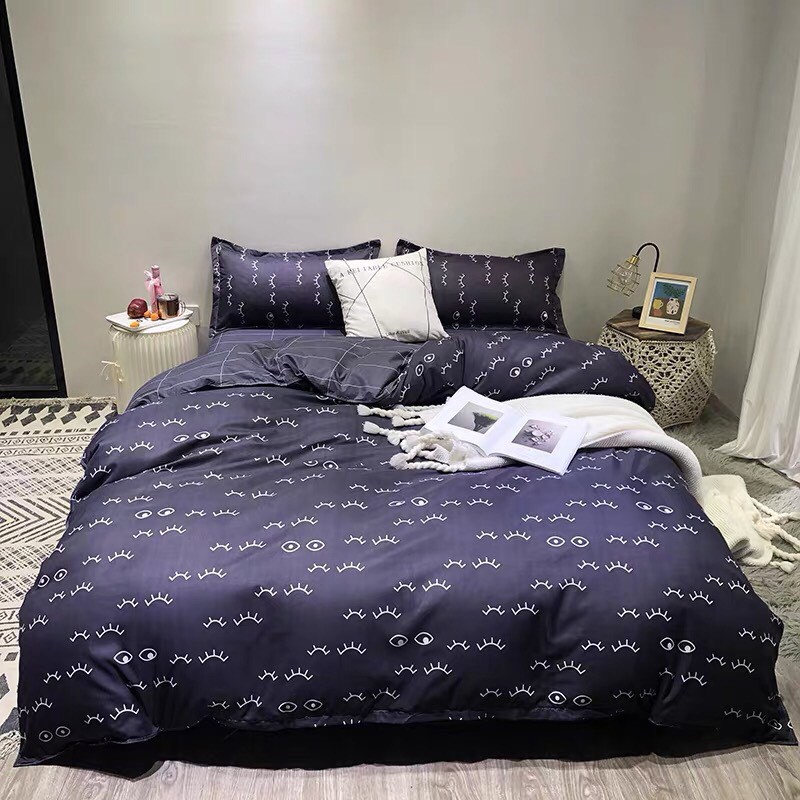 Bộ chăn ga gối Cotton poly M2T bedding Tim đa sắc, vỏ chăn mền, drap nệm và 2 vỏ gối