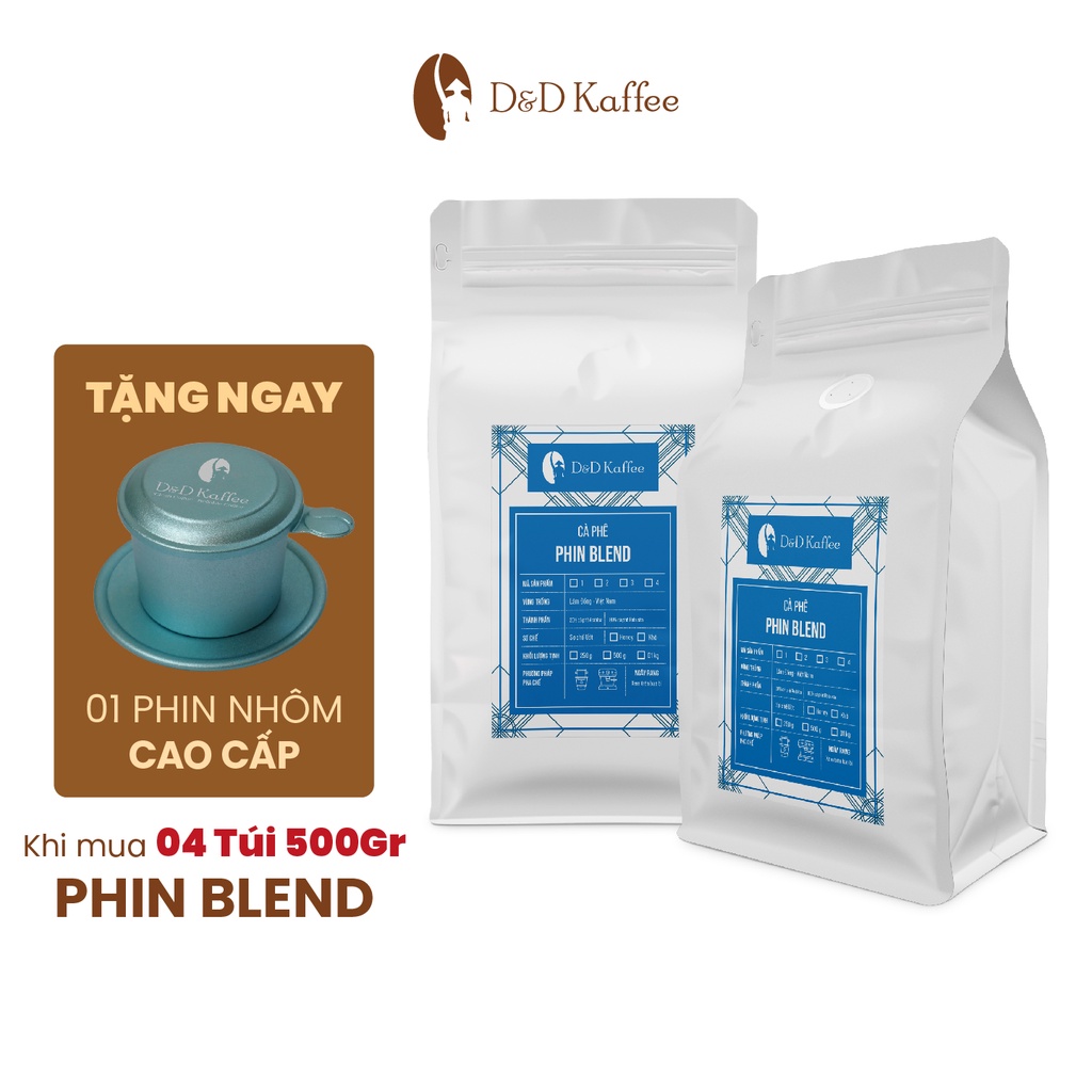 [Tặng Phin] Cà phê pha phin Phin Blend, cà phê nguyên chất 100% rang mộc - 02Kg - D&amp;D Kaffee